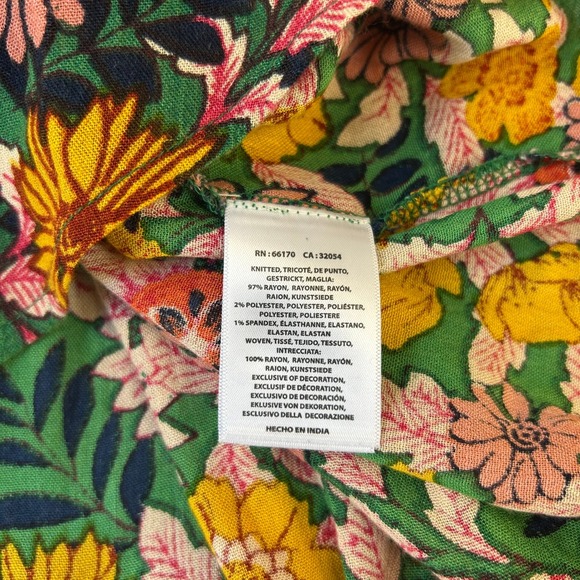 Akemi + Kin Floral Anthropologie Tunic Blouse‎ Green Yellow Floral Bloom Medium - Picture 9 of 13